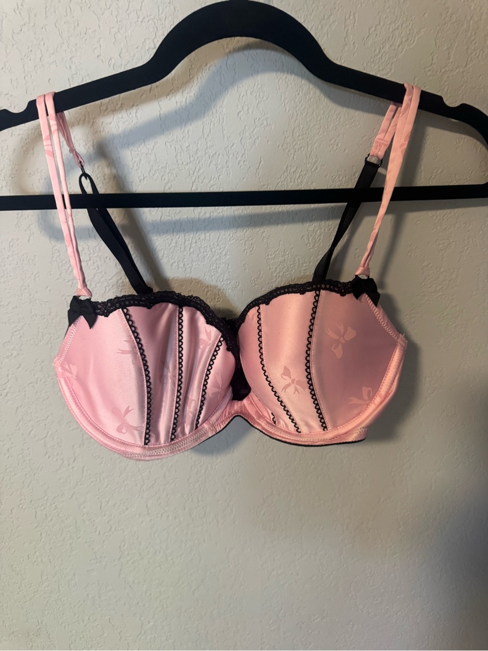 Victoria's Secret Pink Satin and Black Trim Balcony Bra